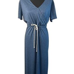 OYAN XL blue jersey knit with side slit and white rope tie.